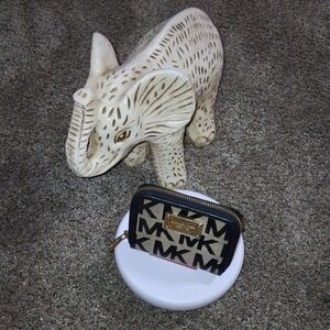 Michael Kors Black and Tan Monogram Bill Fold Wallet Clean Inside.